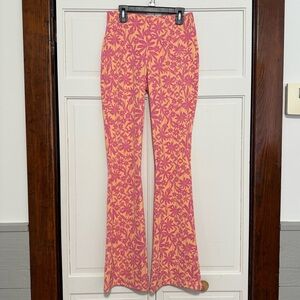 NWT Zara Floral Print Flare Pink Orange Trouser Pants Size Small